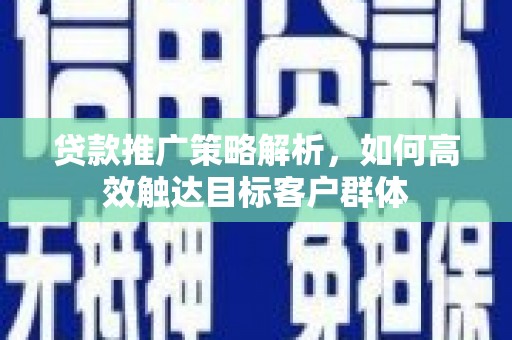 丽水贷款推广策略解析，如何高效触达目标客户群体